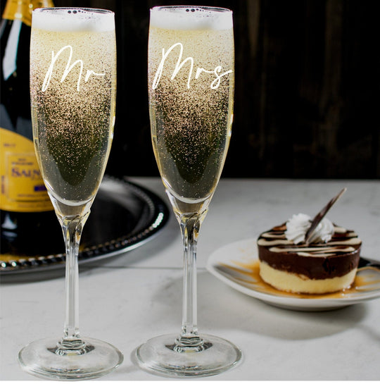 Mr. and Mrs. Champagne Flutes - Libbey Champagne Glasses