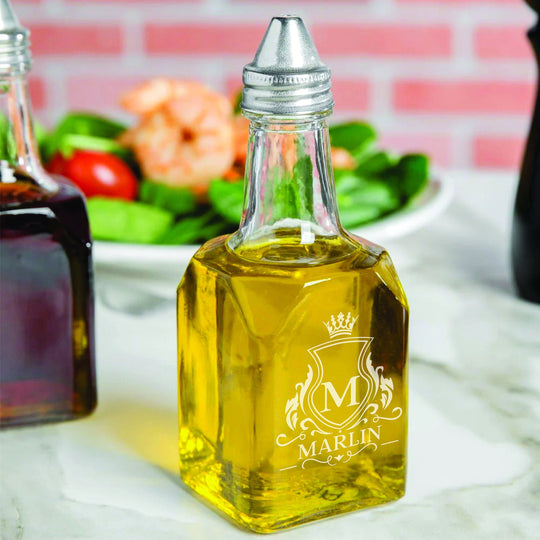 Oil and Vinegar Cruet with Pourer. Custom Personalized Engraved 6oz or 16oz Cruet. Unique Custom Gifts for Kitchen.
