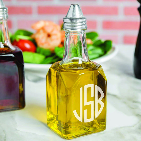 Oil and Vinegar Cruet with Pourer. Custom Personalized Engraved 6oz or 16oz Cruet. Unique Custom Gifts for Kitchen.