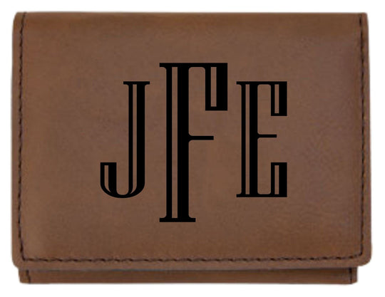 Personalized Trifold Leather Custom Wallet - Classic Monogram Dark Brown