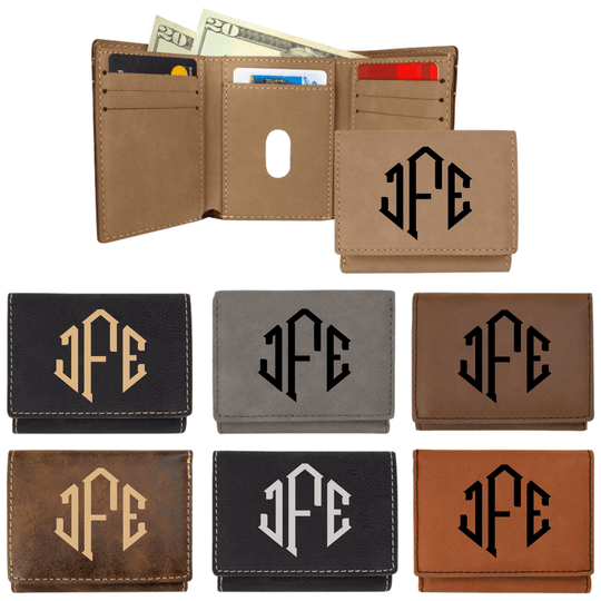 Personalized Trifold Leather Custom Wallet - Diamond Monogram