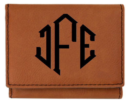 Personalized Trifold Leather Custom Wallet - Diamond Monogram Rawhide