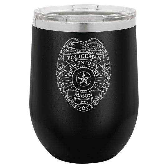 Police Officer Badge Gift - 12oz 15oz or 20oz Insulated Tumbler - Personalized Engraved with Custom Police Badge Gift