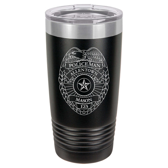 Police Officer Badge Gift - 12oz 15oz or 20oz Insulated Tumbler - Personalized Engraved with Custom Police Badge Gift