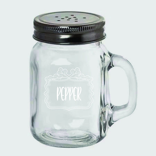 Salt and Pepper Shaker Set - Mason Jars with Handle, Lid
