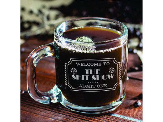 Welcome to the Shit Show - Custom Coffee Mug with Handle Engraved Shitshow Coffee Mug with Handle. Funny coworker gift.