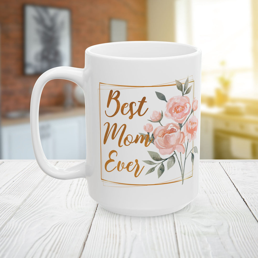 Personalized Best Mom Ever Coffee Mug with Watercolor Floral Bouquet | Custom Gift for Mom Ceramic Mug