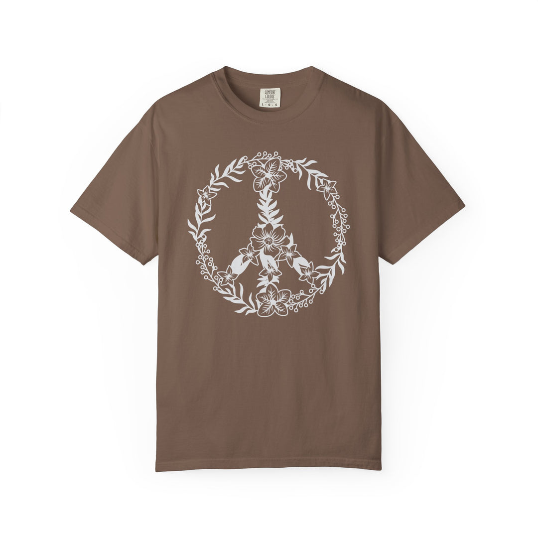 Peace Sign BOHO Floral Heart T-Shirt | Fall Flowers &amp; Hearts Comfort Colors® Tee for Women