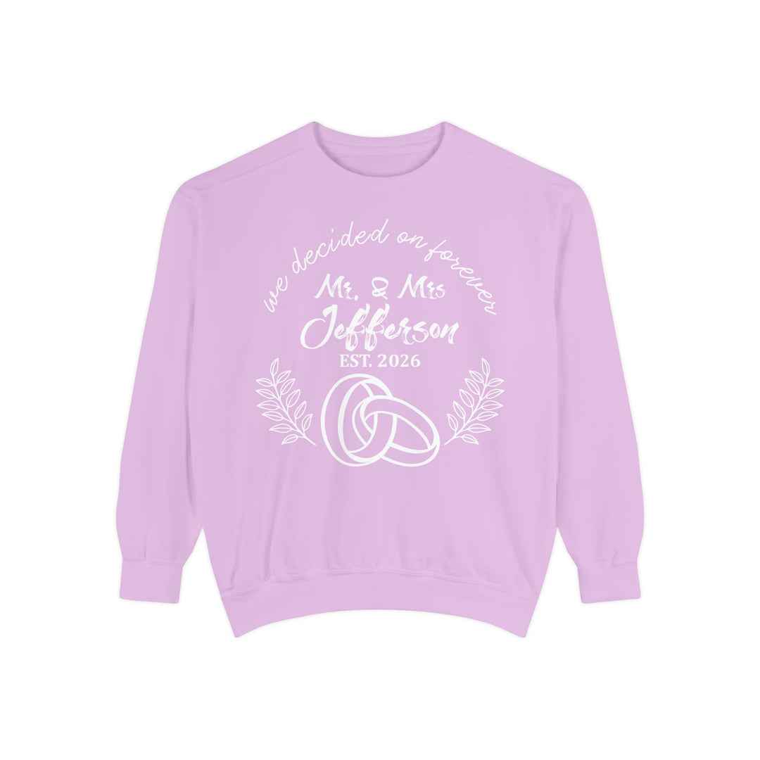 Personalized Mr. &amp; Mrs. Wedding Sweatshirt | Custom Last Name and Est. Date | Comfort Colors 1566 Pullover Sweatshirt