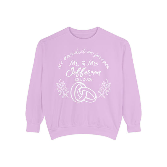 Personalized Mr. &amp; Mrs. Wedding Sweatshirt | Custom Last Name and Est. Date | Comfort Colors 1566 Pullover Sweatshirt