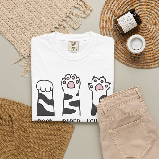 Rock Paper Scissors Cat T-Shirt | Funny Cat Lover Shirt with Cat Paws