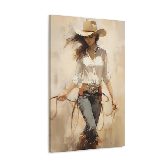 Cowgirl Print Vintage Western Art Oil Painting (v4)