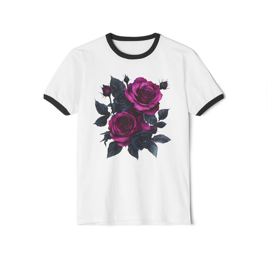 Pink &amp; Black Rose Floral Bouquet Ringer Tee | Vintage Romantic Graphic T-Shirt