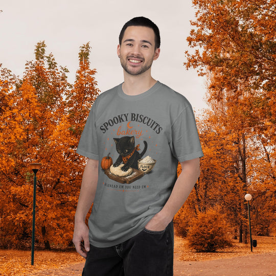 Funny Fall Spooky Biscuits T-Shirt | Cat Lovers Trendy Fall Shirt with "We Knead Them, You Need" Them Slogan