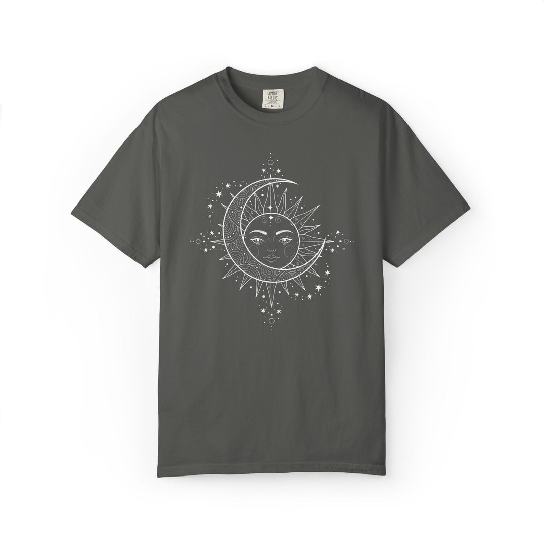 Celestial Boho Moon &amp; Sun Line T-Shirt | Mystical Spiritual Graphic Tee