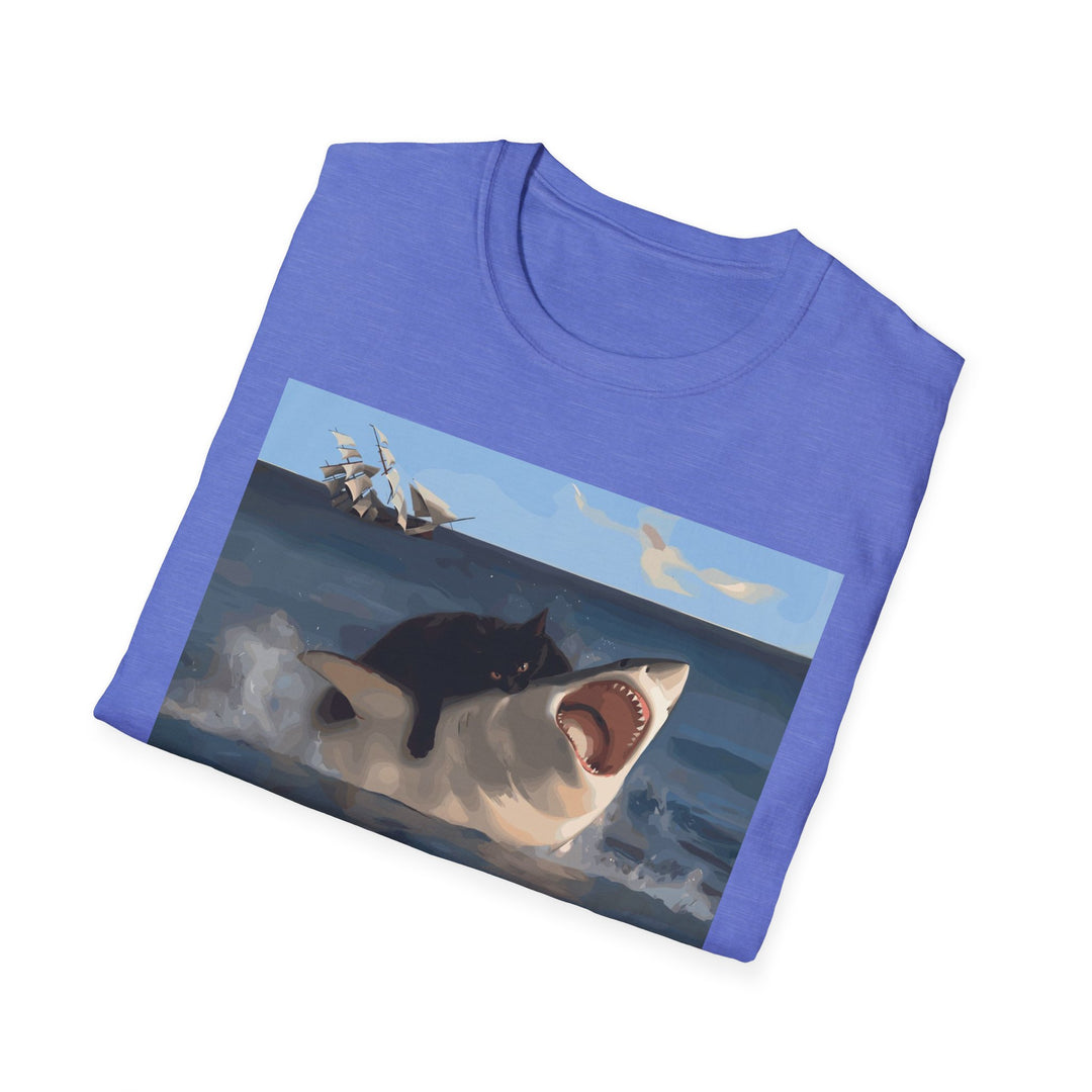 Cat vs. Shark T-Shirt - David & Goliath-Inspired Battle Graphic Tee for Animal Lovers