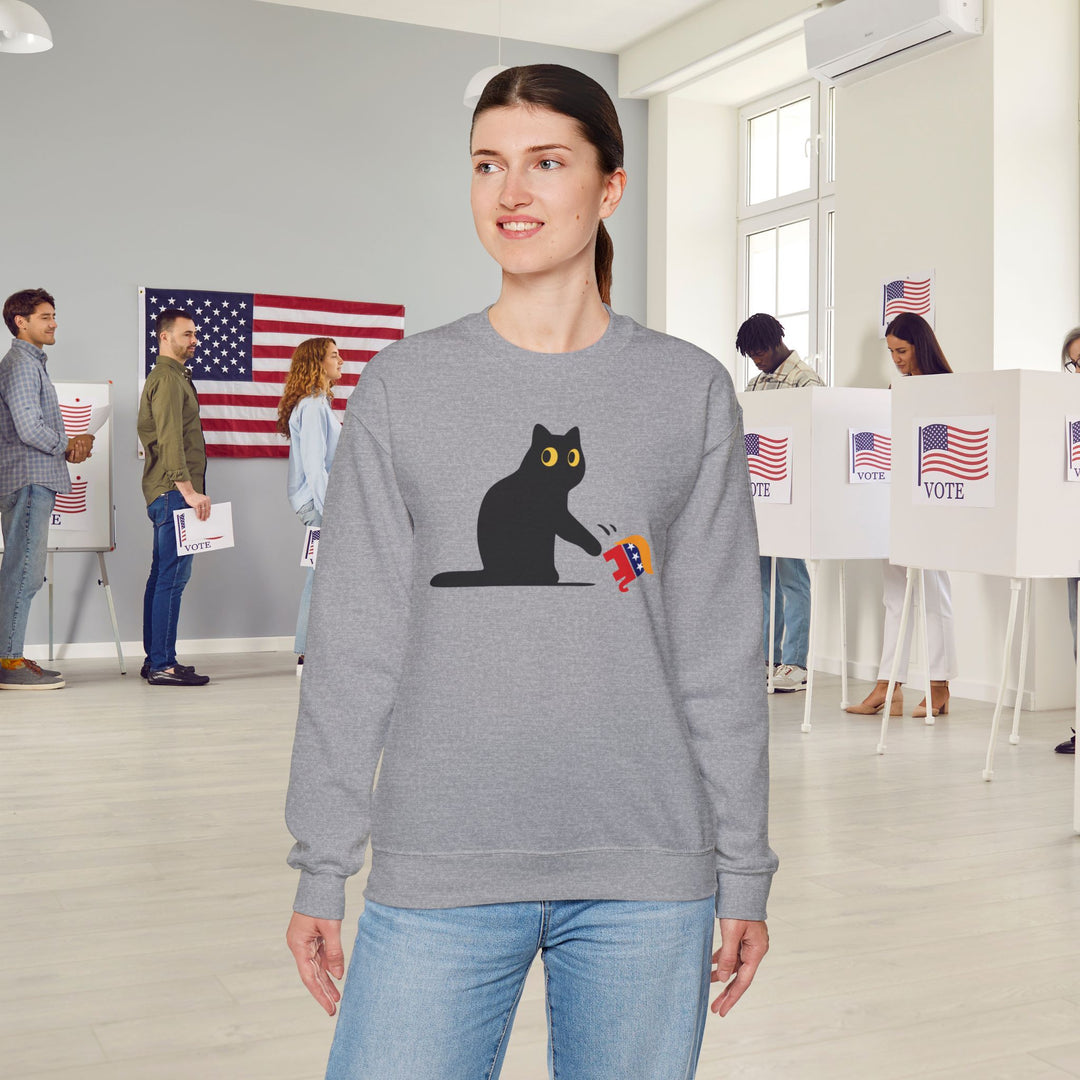 Kamala Harris 2024 Campaign Sweatshirt - Black Cat vs. MAGA GOP Elephant