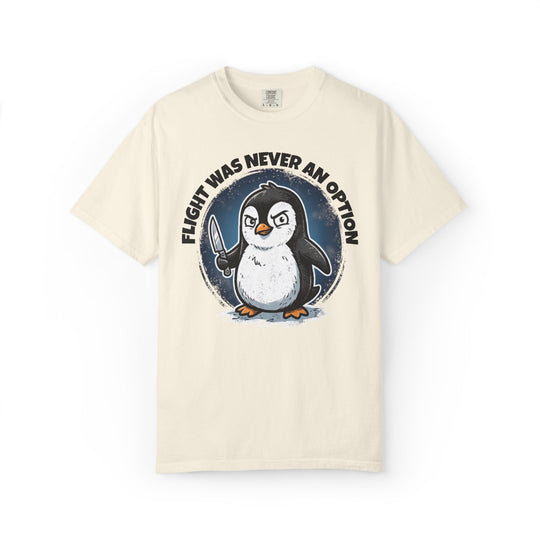 Flight Was Never An Option | Funny Penguin T-Shirt with Penguin Holding a Knife | Ironic Fight or Flight Response