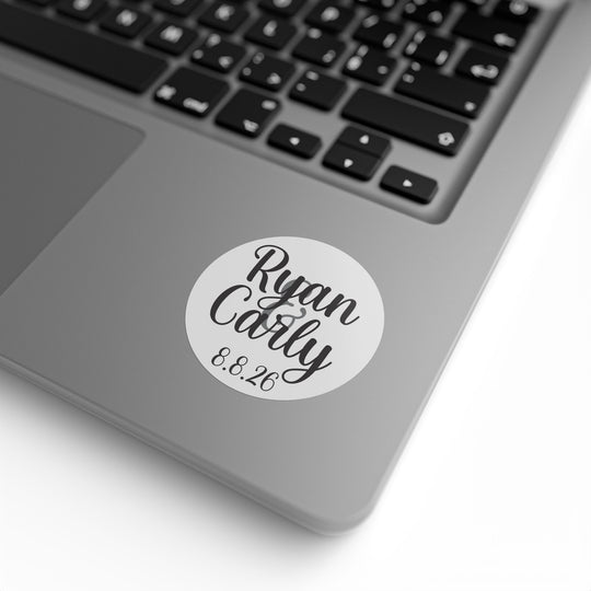 Script Names with Date Round Wedding Name Labels | Roll of 50, 100, 250 Stickers