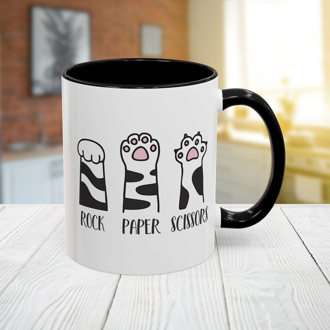 Cat Paw Rock Paper Scissors Mug | Funny Cat Lover Accent Coffee Mug | 11oz &amp; 15oz