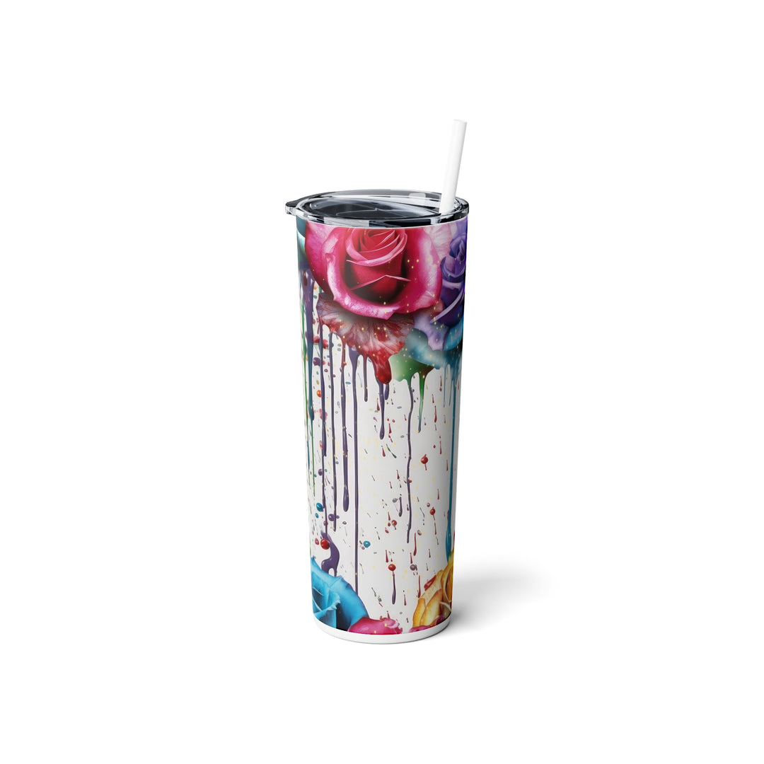 Rainbow Roses - Vaso de acero delgado con pajita, 20 oz