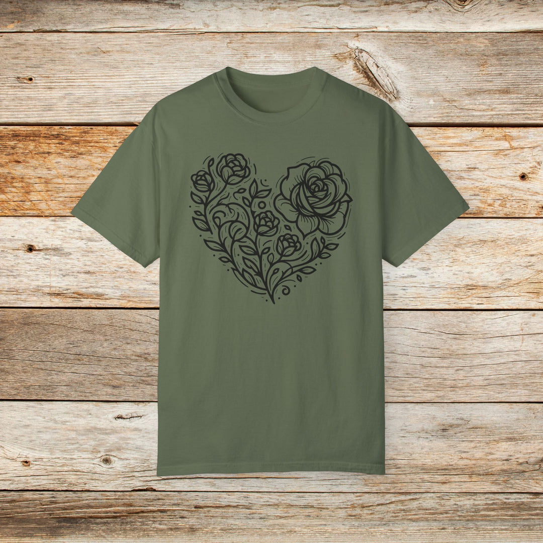 Blooming Heart Rose Graphic T-Shirt