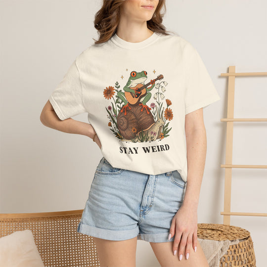Stay Weird Witchy Halloween Gothic Frog T-Shirt | Frog Playing Guitar Sunflower Tee Comfort Colors® Tee for Women