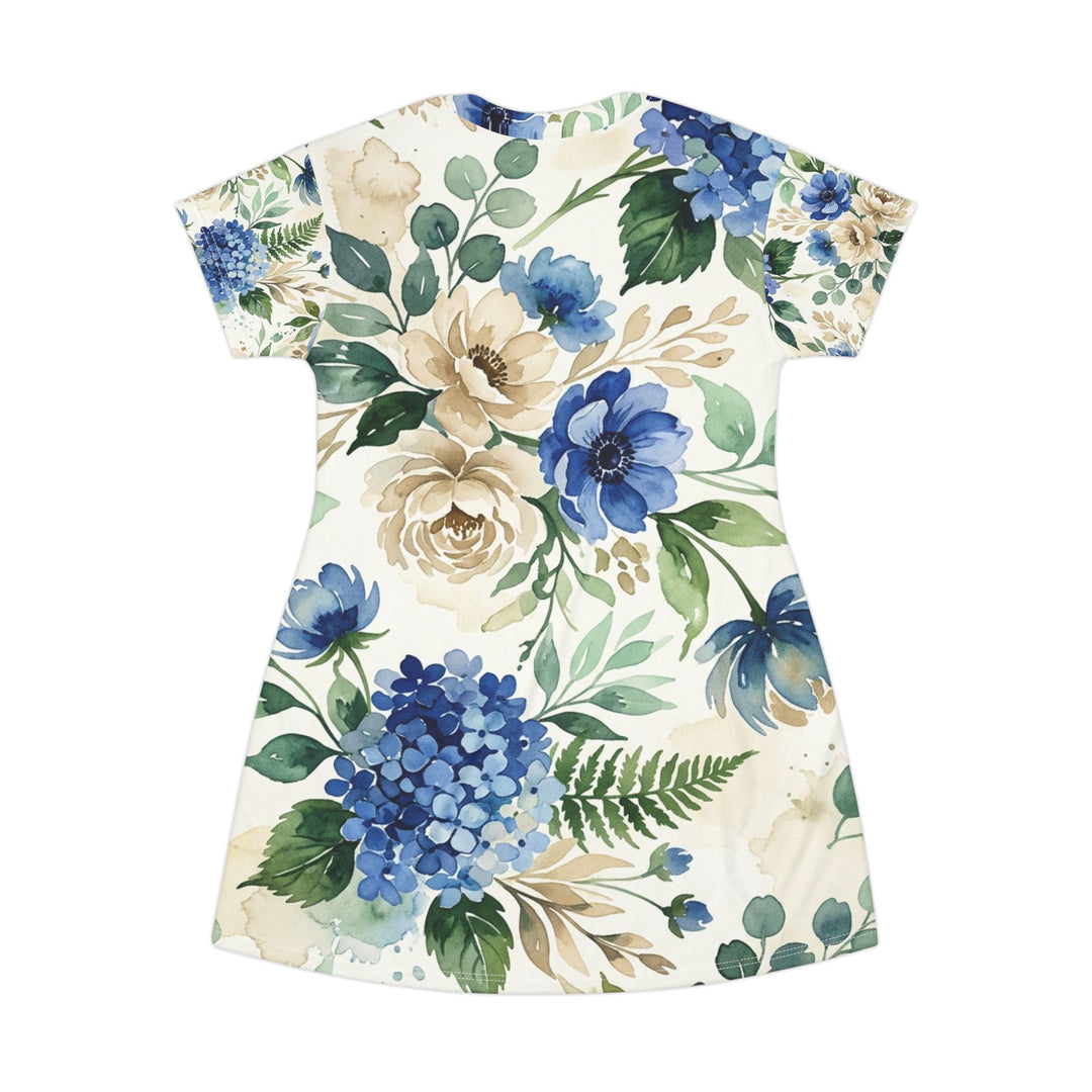 Blue &amp; Sage Watercolor Floral Dress | Romantic Botanical Spring Print