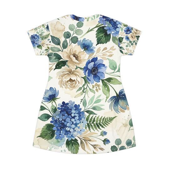 Blue &amp; Sage Watercolor Floral Dress | Romantic Botanical Spring Print