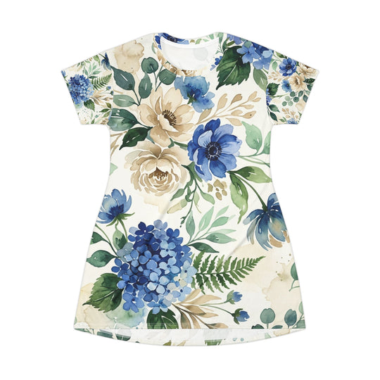 Blue &amp; Sage Watercolor Floral Dress | Romantic Botanical Spring Print