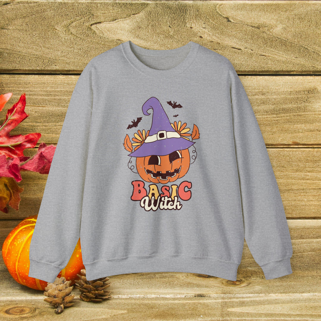 Retro Fall Sweatshirt - Basic Witch with Pumpkin