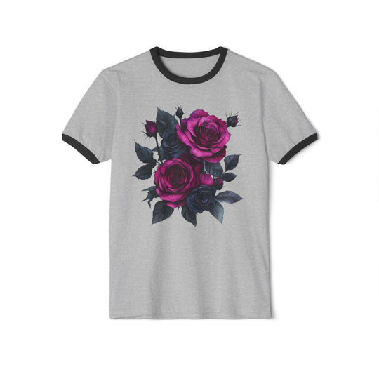 Pink &amp; Black Rose Floral Bouquet Ringer Tee | Vintage Romantic Graphic T-Shirt