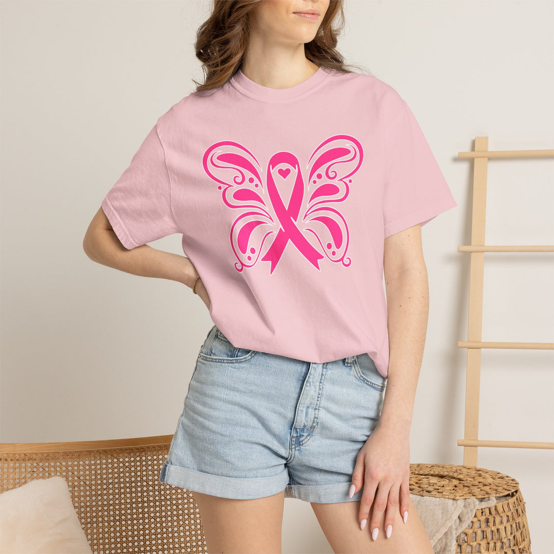 Breast Cancer Awareness Month T-Shirt | In October We Wear Pink Shirt | Butterfly Pink Ribbon Design Fall Shirt