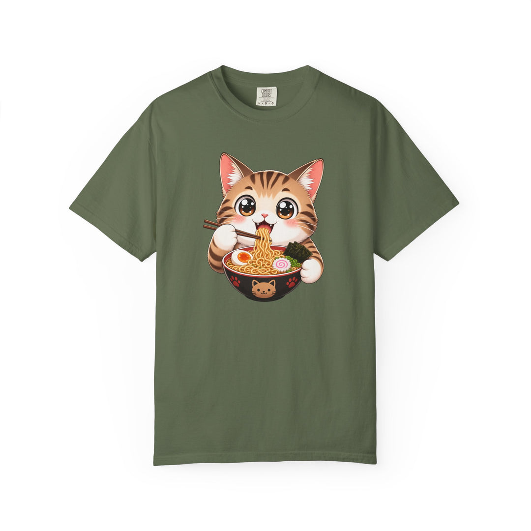 Cat Ramen Anime T-Shirt | Kawaii Cat Eating Ramen Noodles | Unisex Graphic Tee
