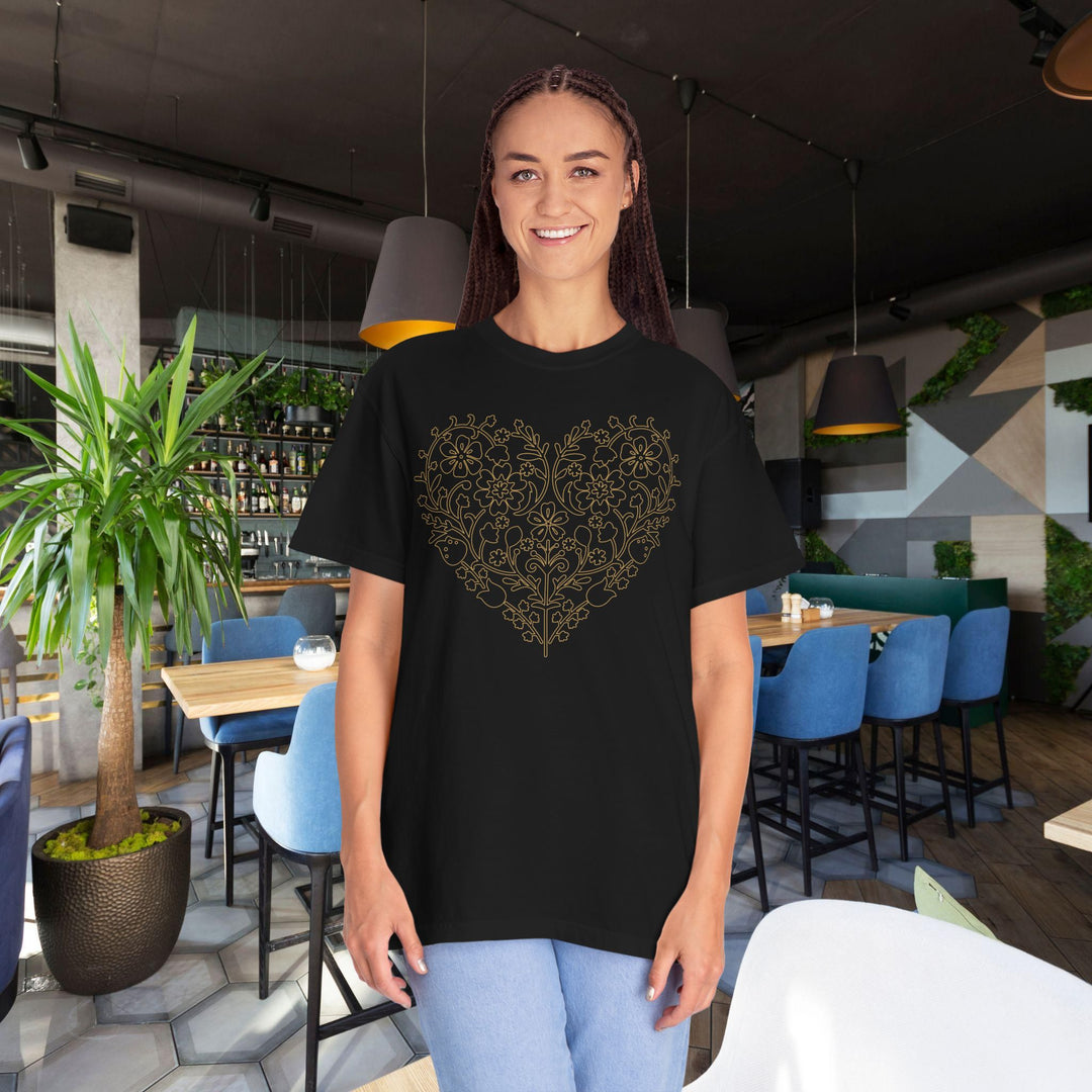 BOHO Floral Heart T-Shirt | Fall Flowers &amp; Hearts Comfort Colors® Tee for Women