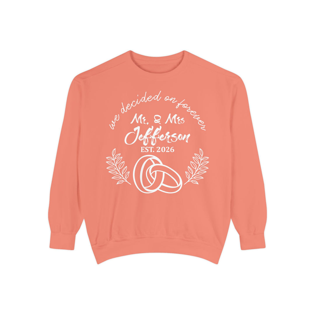 Personalized Mr. &amp; Mrs. Wedding Sweatshirt | Custom Last Name and Est. Date | Comfort Colors 1566 Pullover Sweatshirt
