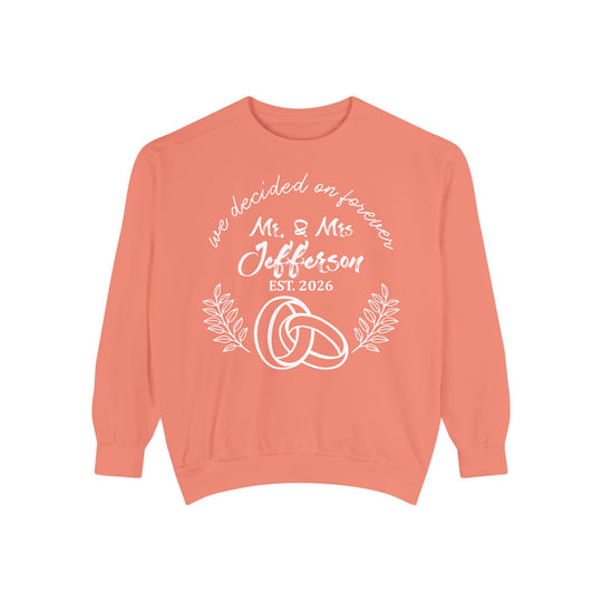 Personalized Mr. &amp; Mrs. Wedding Sweatshirt | Custom Last Name and Est. Date | Comfort Colors 1566 Pullover Sweatshirt