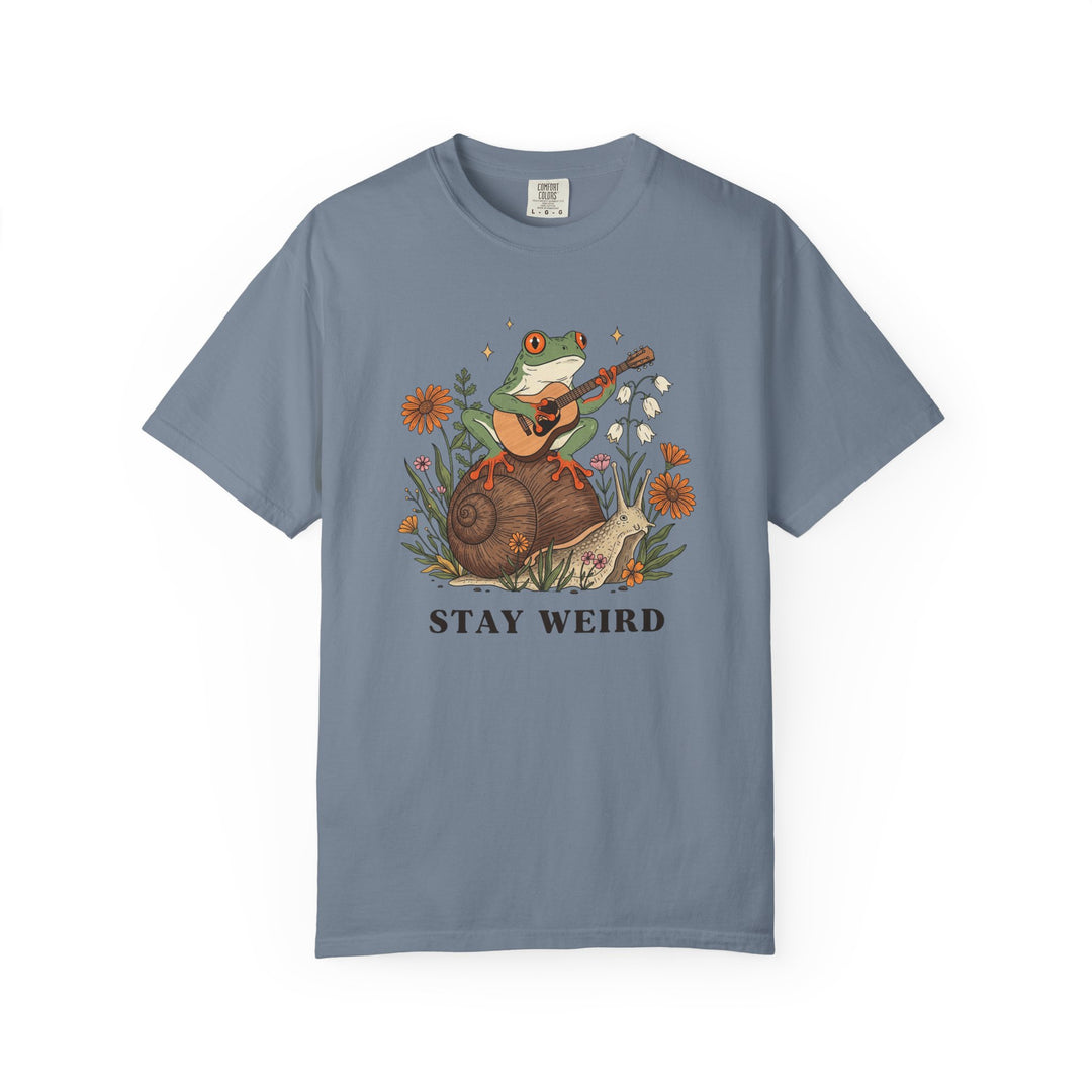 Stay Weird Witchy Halloween Gothic Frog T-Shirt | Frog Playing Guitar Sunflower Tee Comfort Colors® Tee for Women