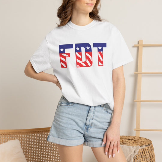 FDT flag letters T-shirt | American flag typography political tee