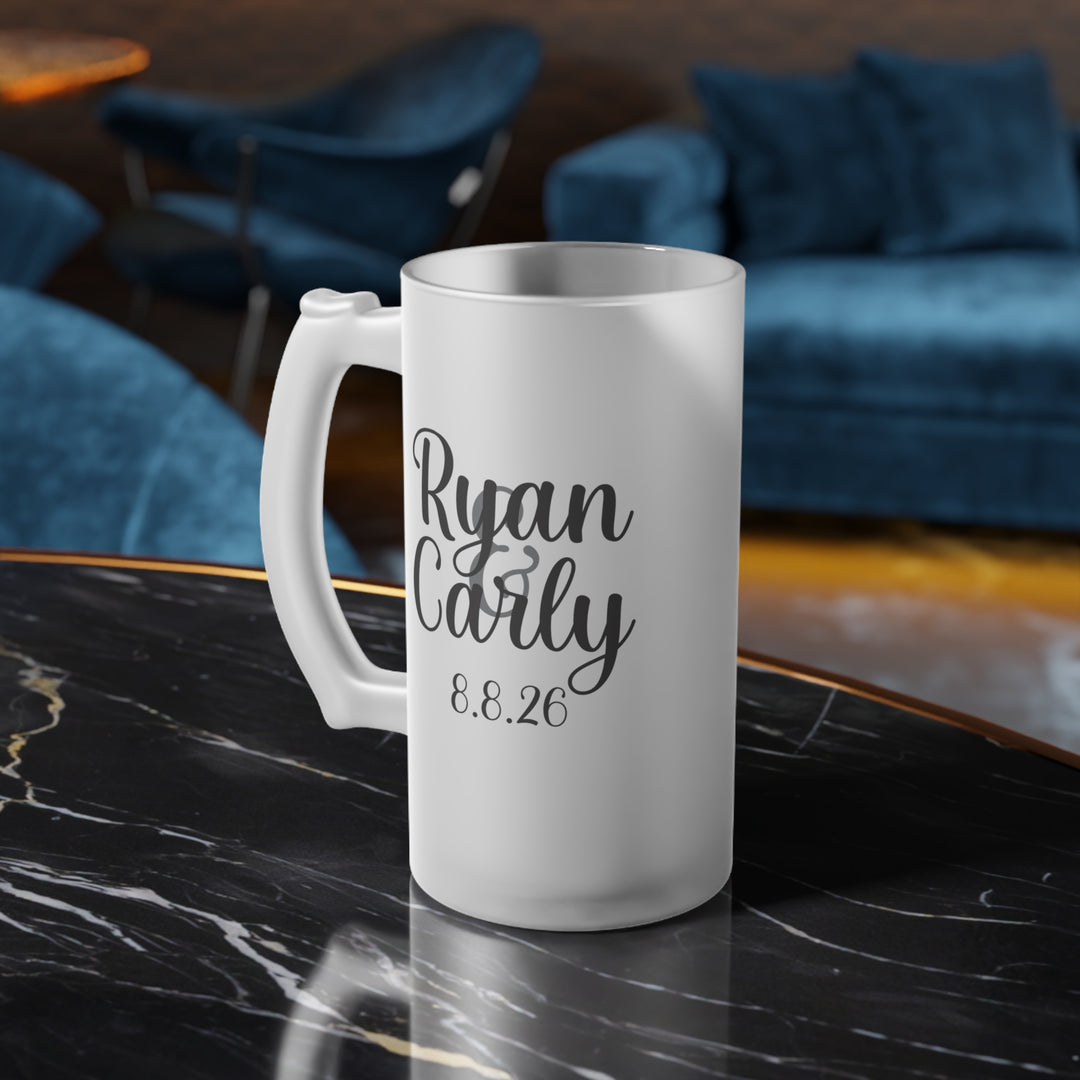Custom Wedding Favor Beer Mug | Personalized 16oz Frosted Glass Beer Mug with Bride and Groom Names and Wedding Date