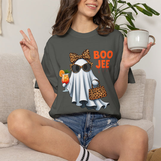 Funny Fall Boo Jee T-Shirt | Fancy Ghost with Designer Bag and Cocktail | Unisex Comfort Colors® Tee
