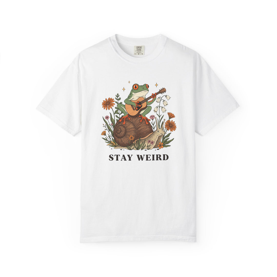 Stay Weird Witchy Halloween Gothic Frog T-Shirt | Frog Playing Guitar Sunflower Tee Comfort Colors® Tee for Women
