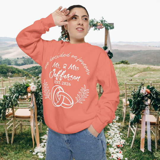 Personalized Mr. &amp; Mrs. Wedding Sweatshirt | Custom Last Name and Est. Date | Comfort Colors 1566 Pullover Sweatshirt