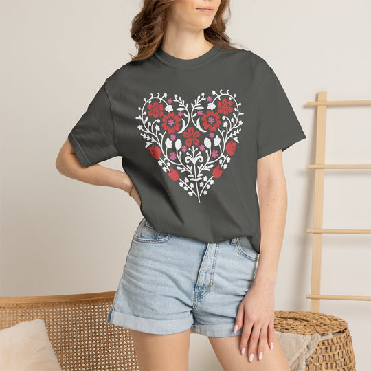 BOHO Floral Heart T-Shirt | Floral Fall Graphic Flowers and Hearts Tee