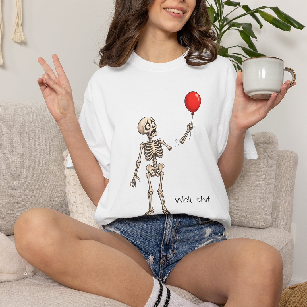 Funny Fall Skeleton and Balloon T-Shirt | Unisex Comfort Colors® Tee