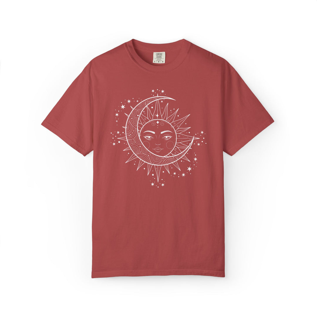 Celestial Boho Moon &amp; Sun Line T-Shirt | Mystical Spiritual Graphic Tee