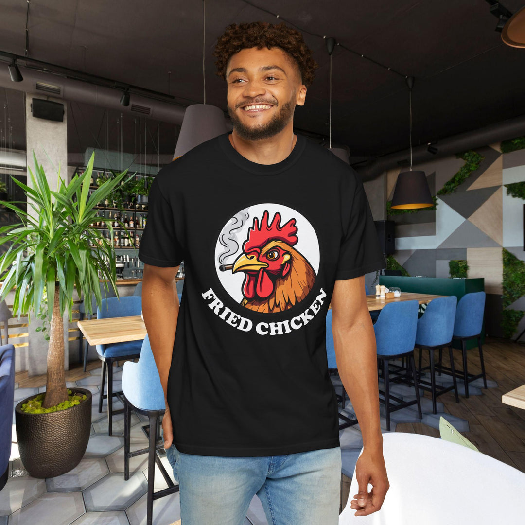Fried Chicken T-Shirt | Funny Retro Logo Tee with a Rooster Smoking