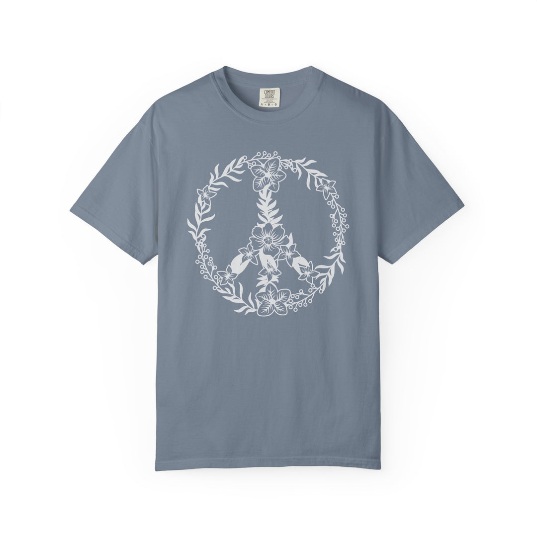 Peace Sign BOHO Floral Heart T-Shirt | Fall Flowers &amp; Hearts Comfort Colors® Tee for Women