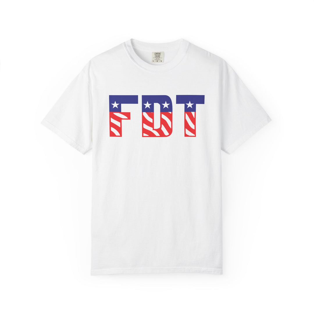 FDT flag letters T-shirt | American flag typography political tee