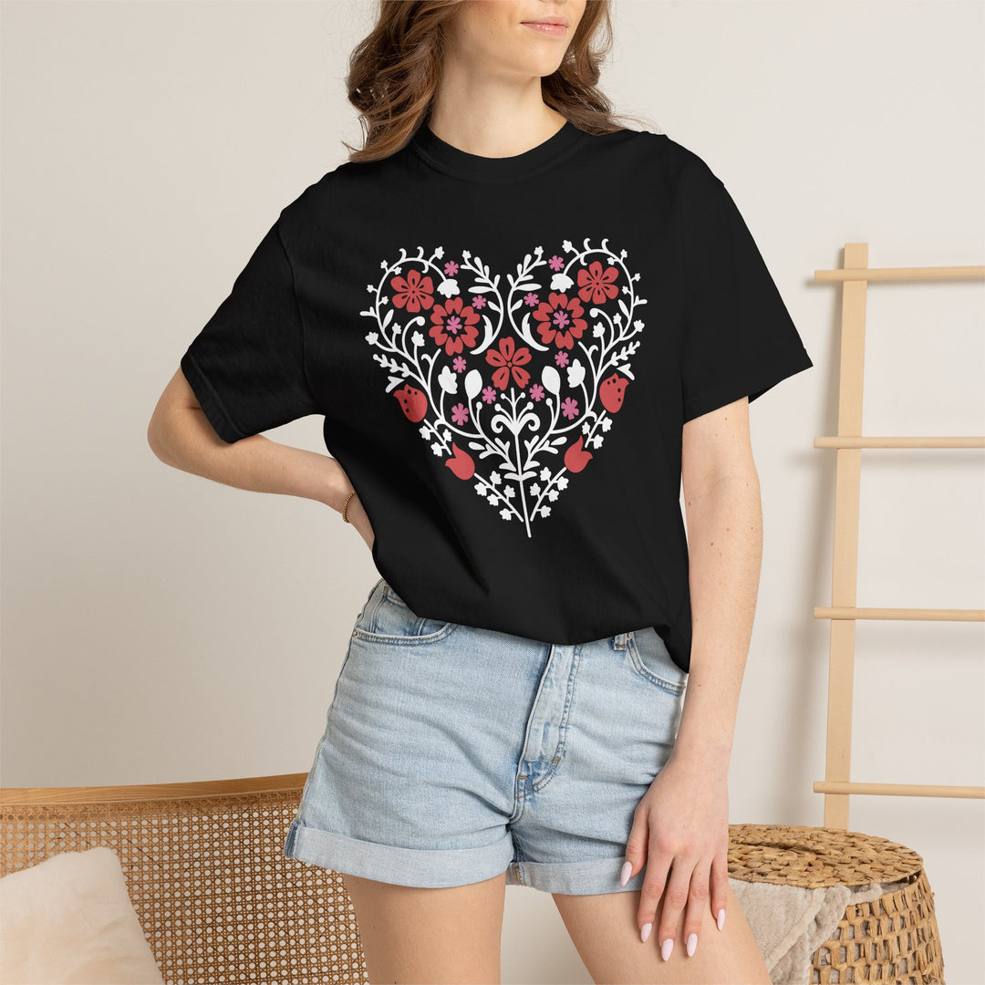 BOHO Floral Heart T-Shirt | Floral Fall Graphic Flowers and Hearts Tee
